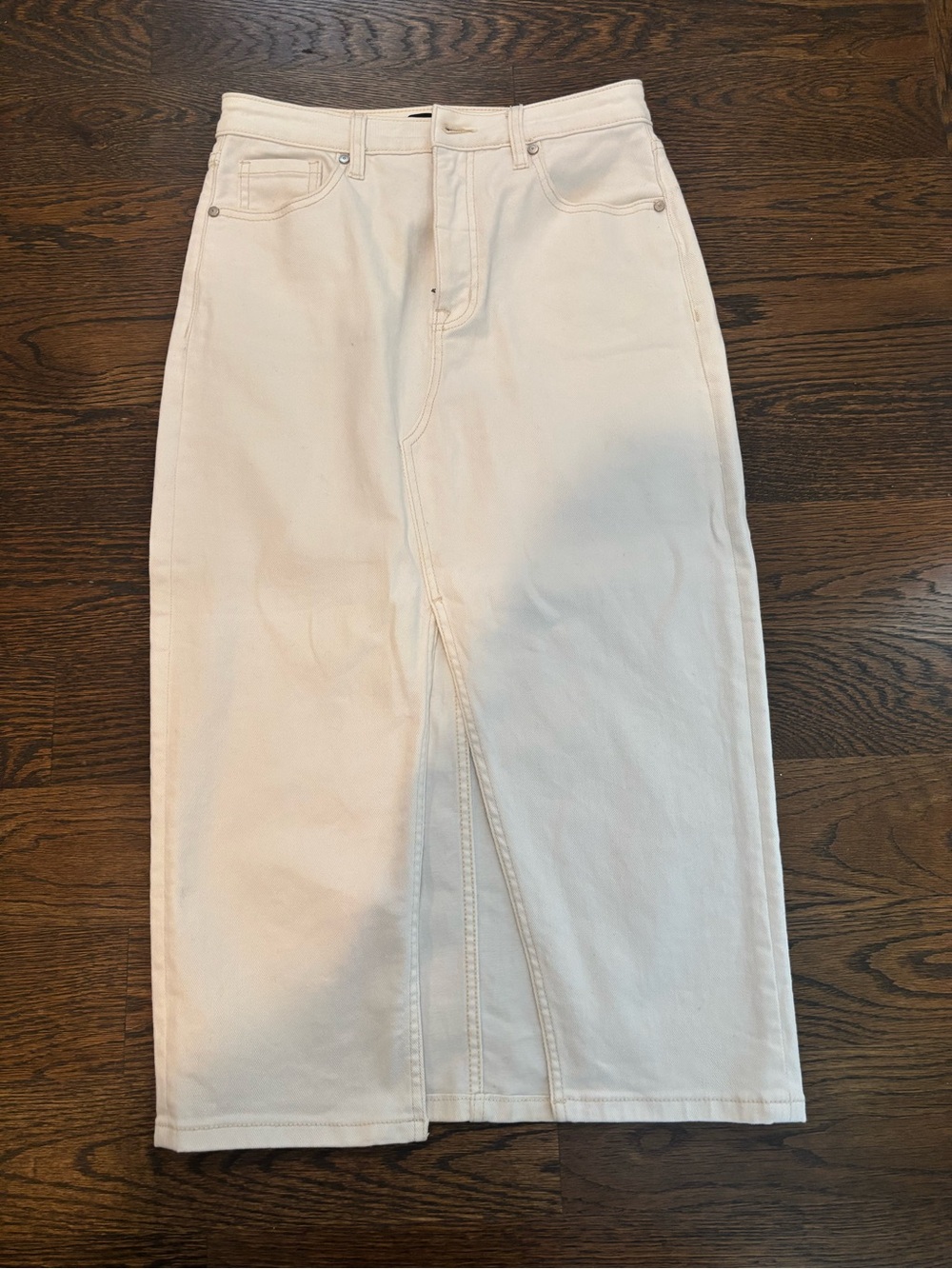 Sanctuary Cream Denim Midi Skirt with Front Slit